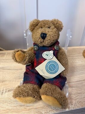 Boyds Bears Plush Burl 12" W/ Tags Overalls Plaid bean stuffed Retired